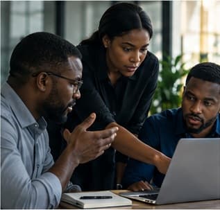 Team members collaborating in a modern workplace